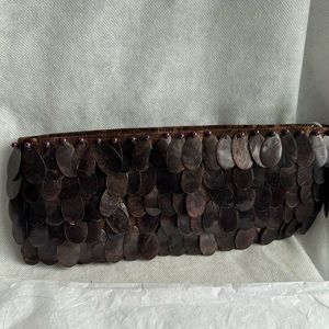 Genuine capiz shells clutch purse pearl bag cruise Miami Beach brown